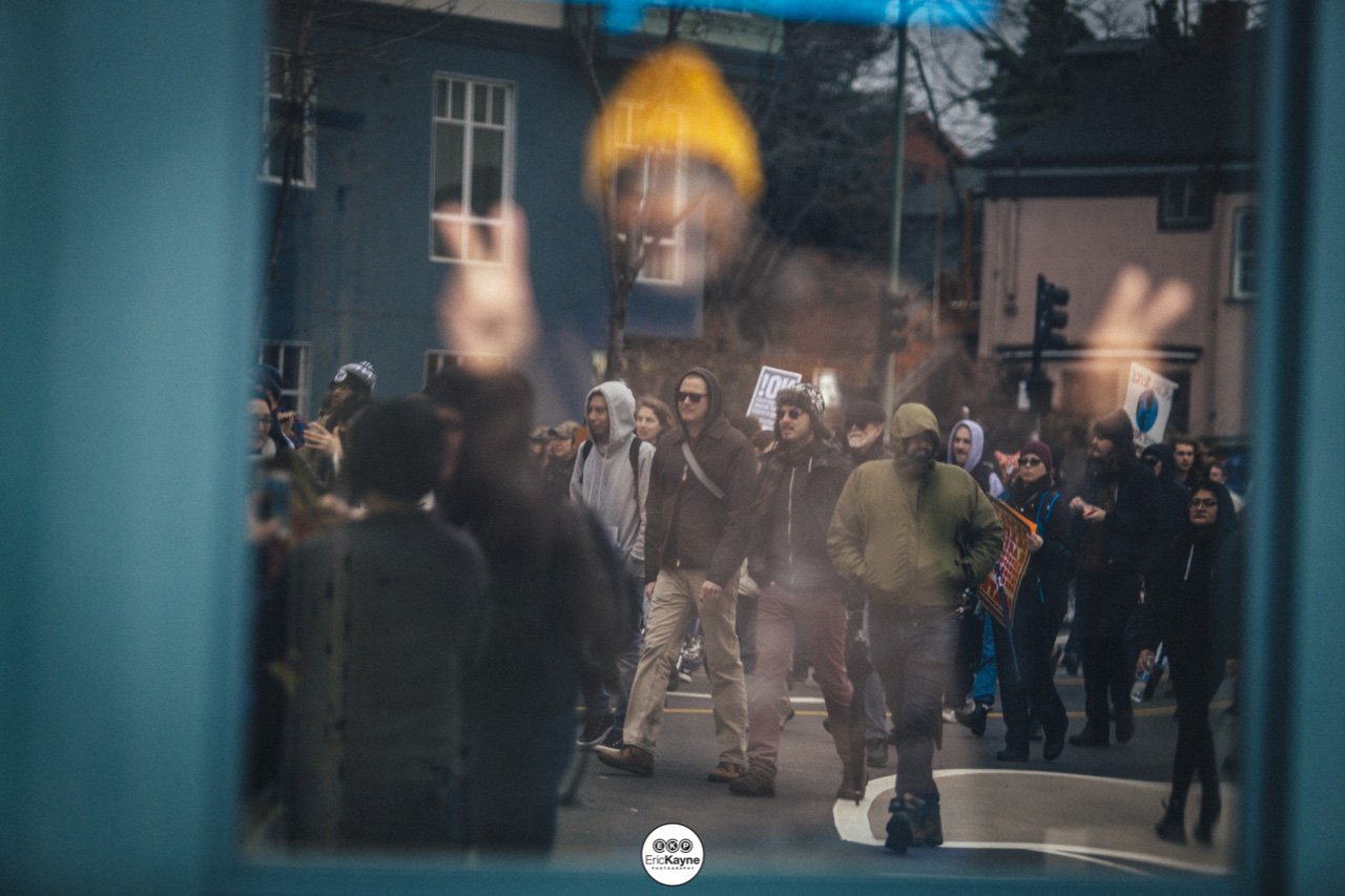  An anti-Trump rally marches around downtown Oakland, Friday, Jan. 20, 2017 in Oakland, CA. 