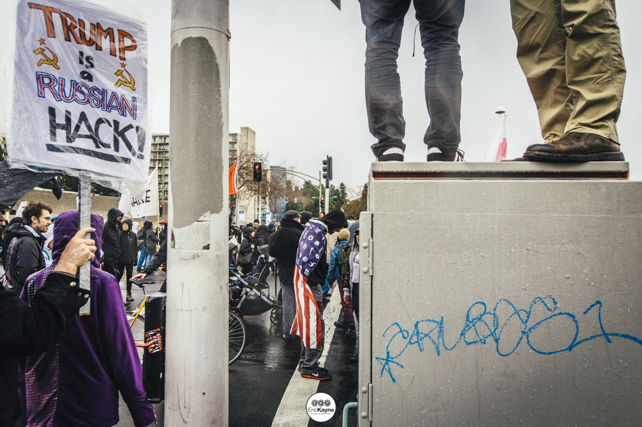  An anti-Trump rally marches around downtown Oakland, Friday, Jan. 20, 2017 in Oakland, CA. 