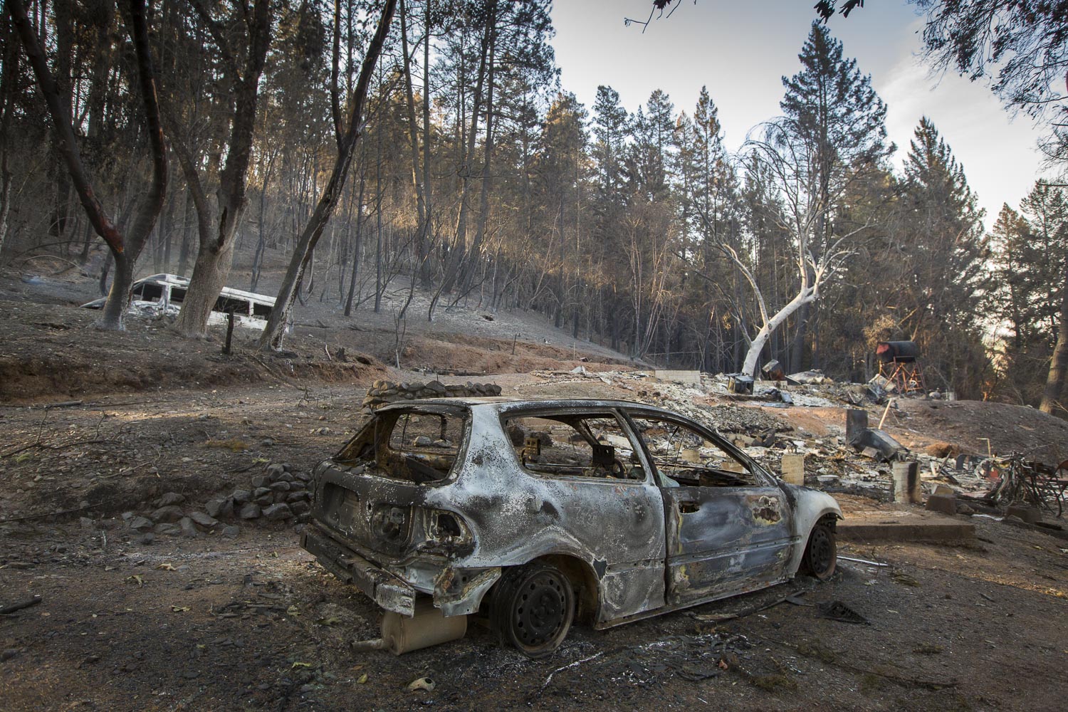  The Monroe family property destroyed by wildfire in a secluded neighborhood off Tomki Road Oct. 15, 2017 in Redwood Valley, CA. 