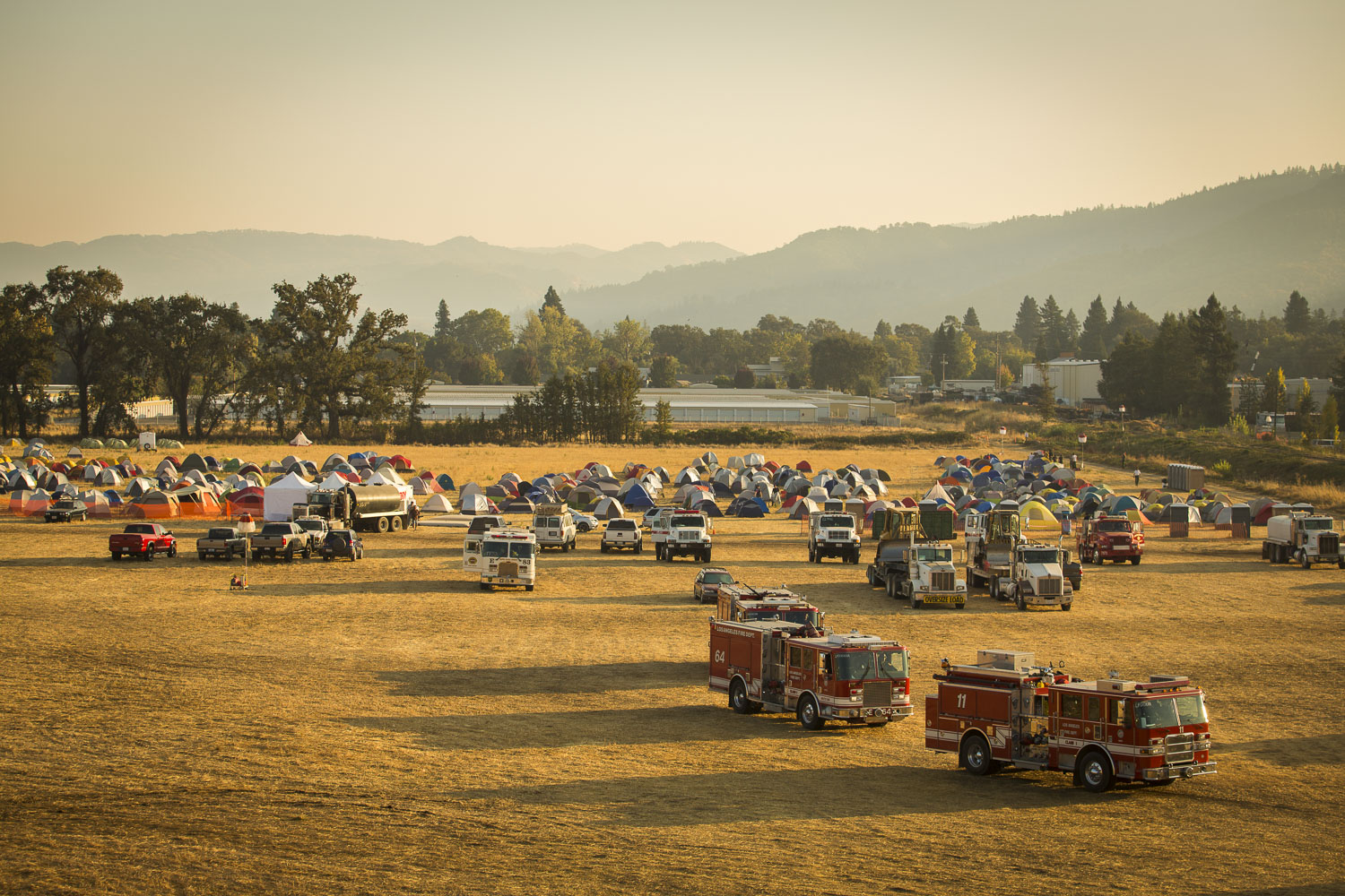  Firemen leave the Redwood Empire Fairgrounds Oct. 15, 2017 in Ukiah, CA. The fairgrounds were used as a staging area for fire officials. 