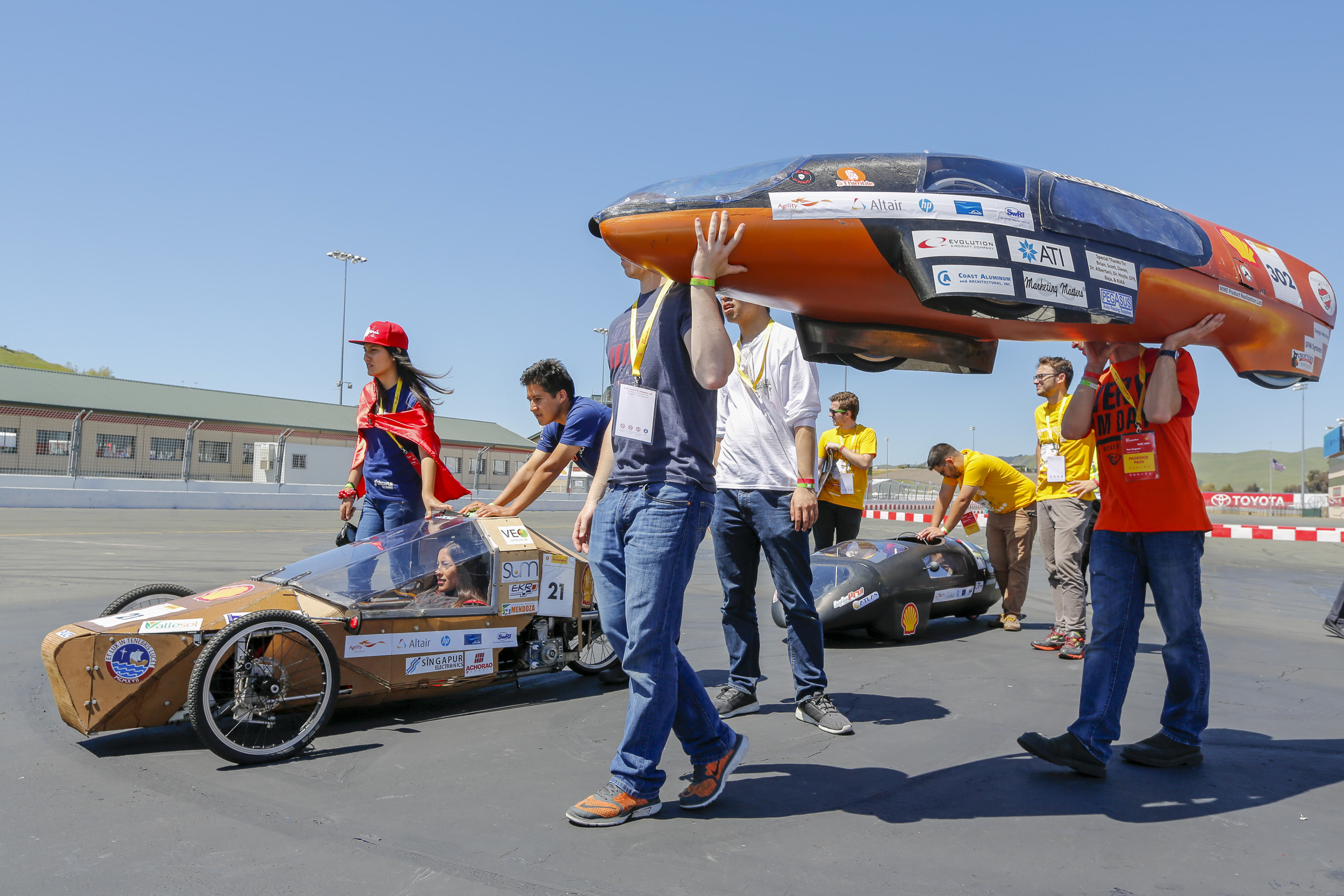  Team OSU Beavers with their vehicle the Beaver Bolt,&nbsp; #302, &nbsp;from Oregon State University, Corvallis, Oregon, United States, competing under the Prototype - Battery Electric category, and Team SEMA PUCP with their vehicle the PUCP 1,&nbsp;
