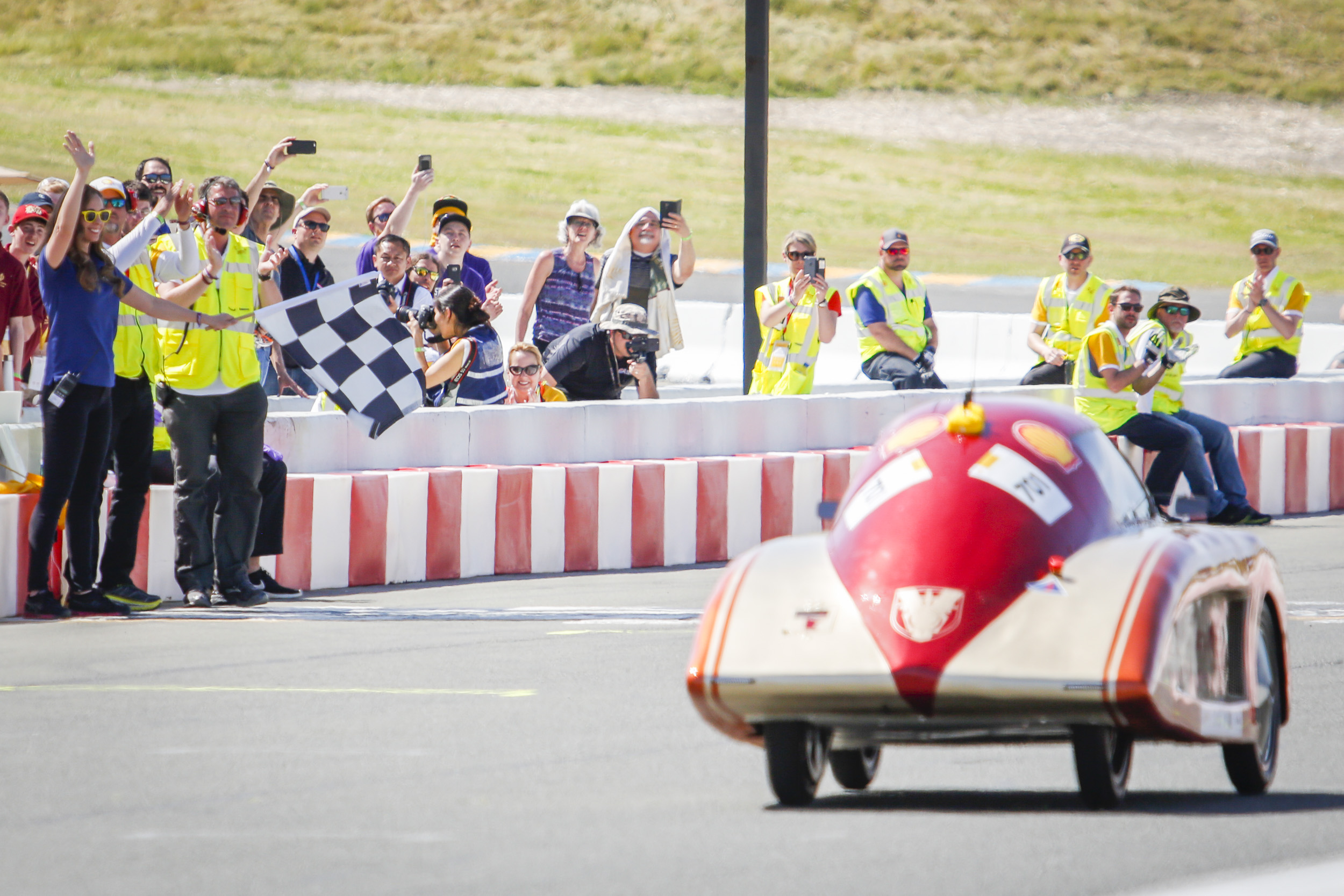  Saint Thomas Academy Experimental Vehicle Team Alpha with their vehicle the The Doppler Effect,&nbsp; #701, &nbsp;from Saint Thomas Academy, Mendota Heights, MN, United States, competing under the UrbanConcept - Battery Electric category gets the ch