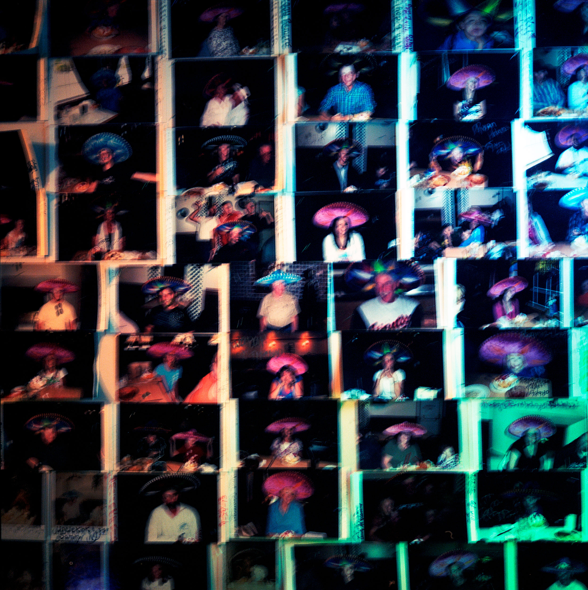  A wall of polaroids at La Fiesta restaurant in Ely, Nevada made on a dinner break on a cross country trip from California to Maryland on US Highway 50. 