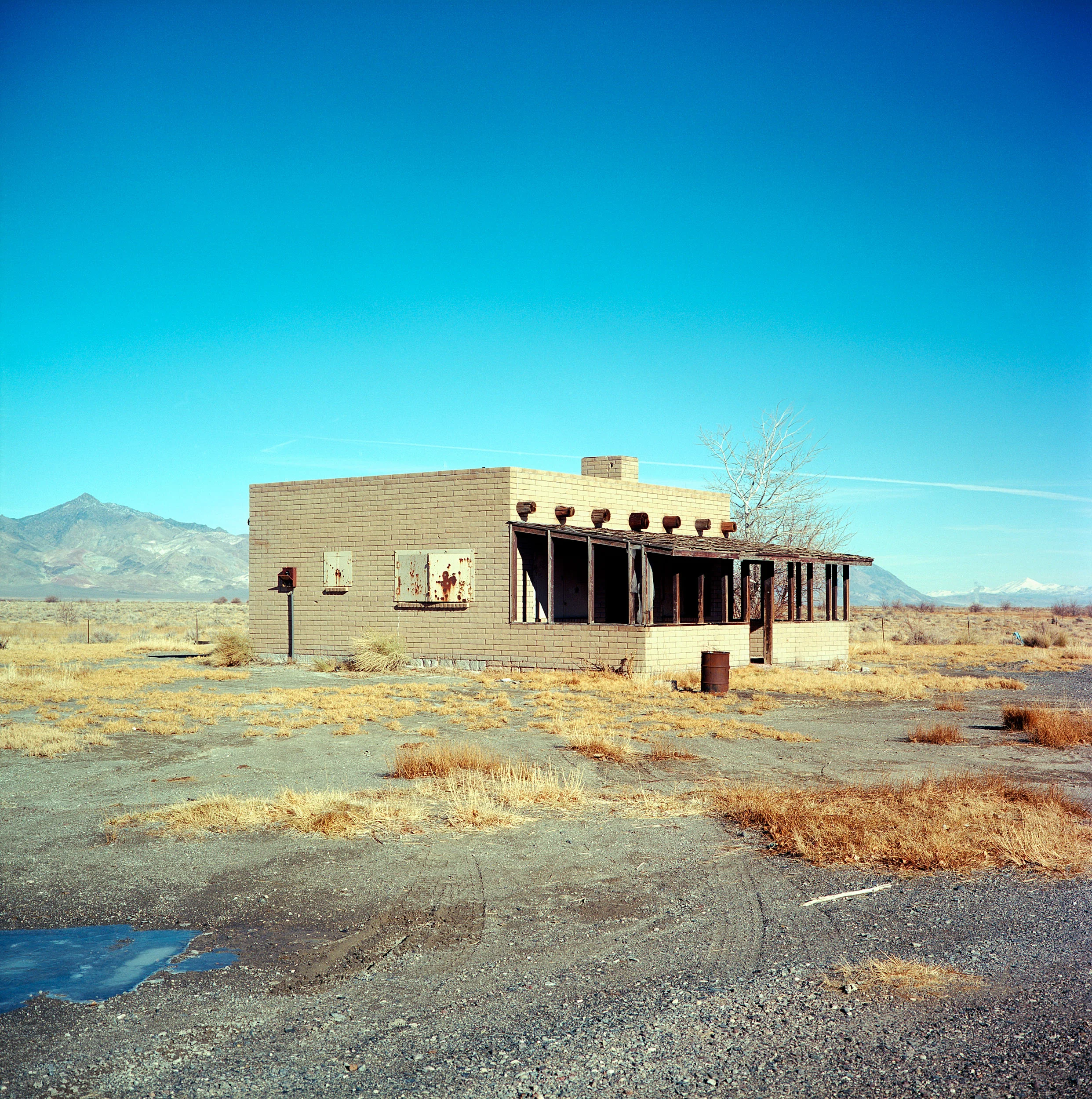 Target structure at the Dixie Valey Naval Training Area. The valley was acquired from local ranchers by the US Navy for electronic warfare simulation in 1995. The water table is very high in the area and many ranches in fact were beginning to experience sinkholes and subsidence.