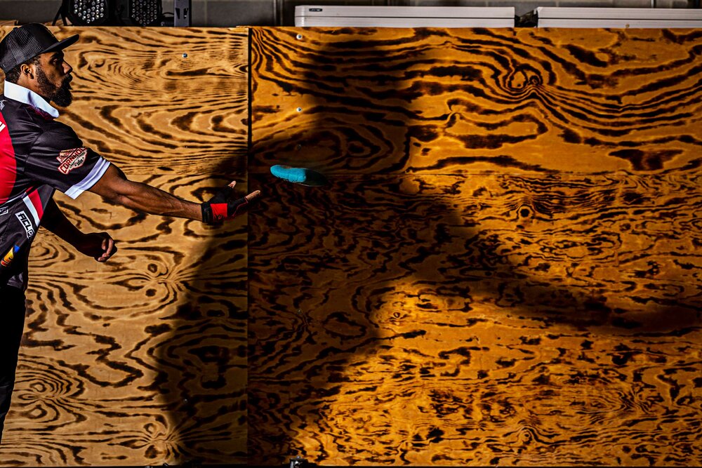  Ryan Smith, an Ashland, Virginia Project Manager at a logistics firm and top-ranked corn-hole player, practices Thursday, Jan. 23, 2020 in Sterling, VA.  