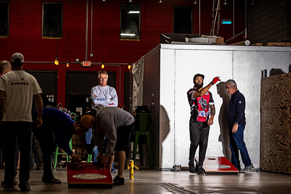  Ryan Smith, an Ashland, Virginia Project Manager at a logistics firm and top-ranked corn-hole player, practices Thursday, Jan. 23, 2020 in Sterling, VA. 