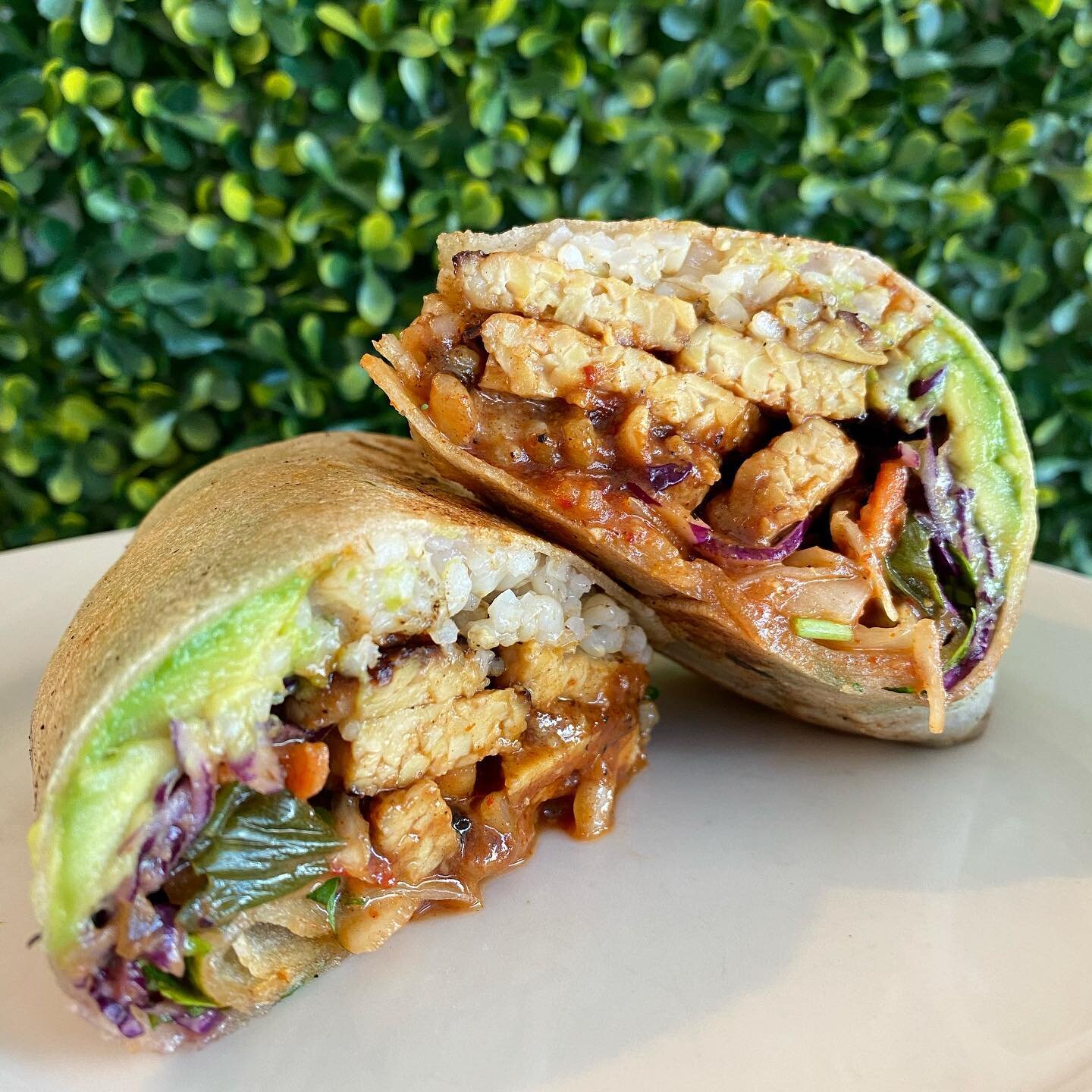 If you are in need of an absolute flavor explosion, we have just the thing for you!! This weeks special has us feeling all of the feels.  KOREAN BBQ BURRITO.  Of course, with a seed to sprout twist 😉. Brown rice, seared tempeh, creamy ginger BBQ, av