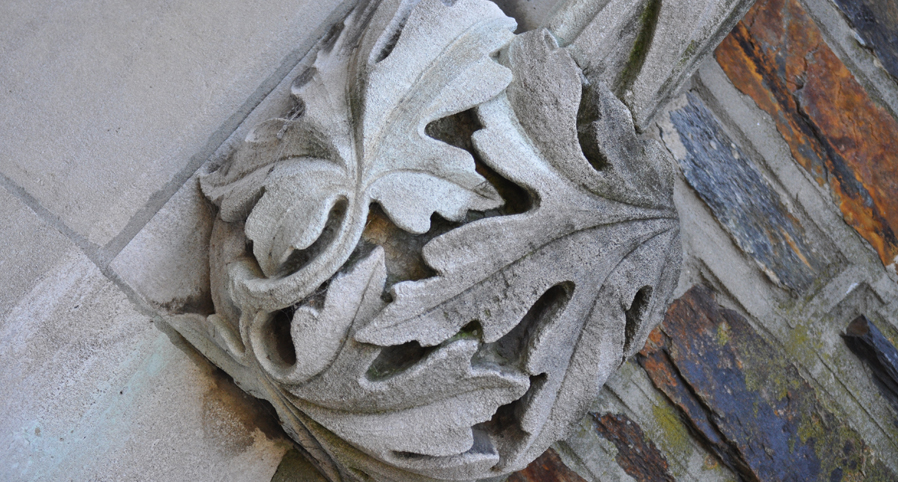 It was this stone carving on the campus of Duke University that gave La Noue the idea of placing the Blue Devils in a "Gothic Forest."