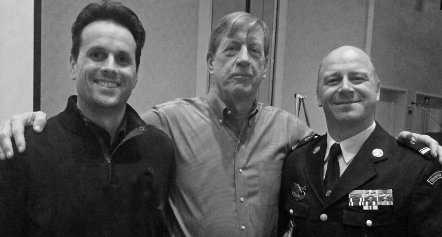 Revere La Noue and John Danowski honoring Major Lakomy an esteemed senior enlisted NCO of Les Diables Bleus during a ceremony for Duke's 2014 National Championship in Men's Lacrosse.