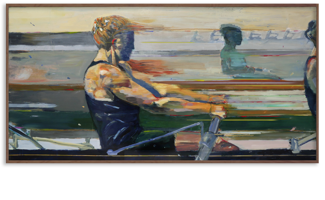 Revere La Noue, 2106. "Velocity" 36 x 72 in. a commissioned painting for the McConnell Family Boathouse at the University of Notre Dame