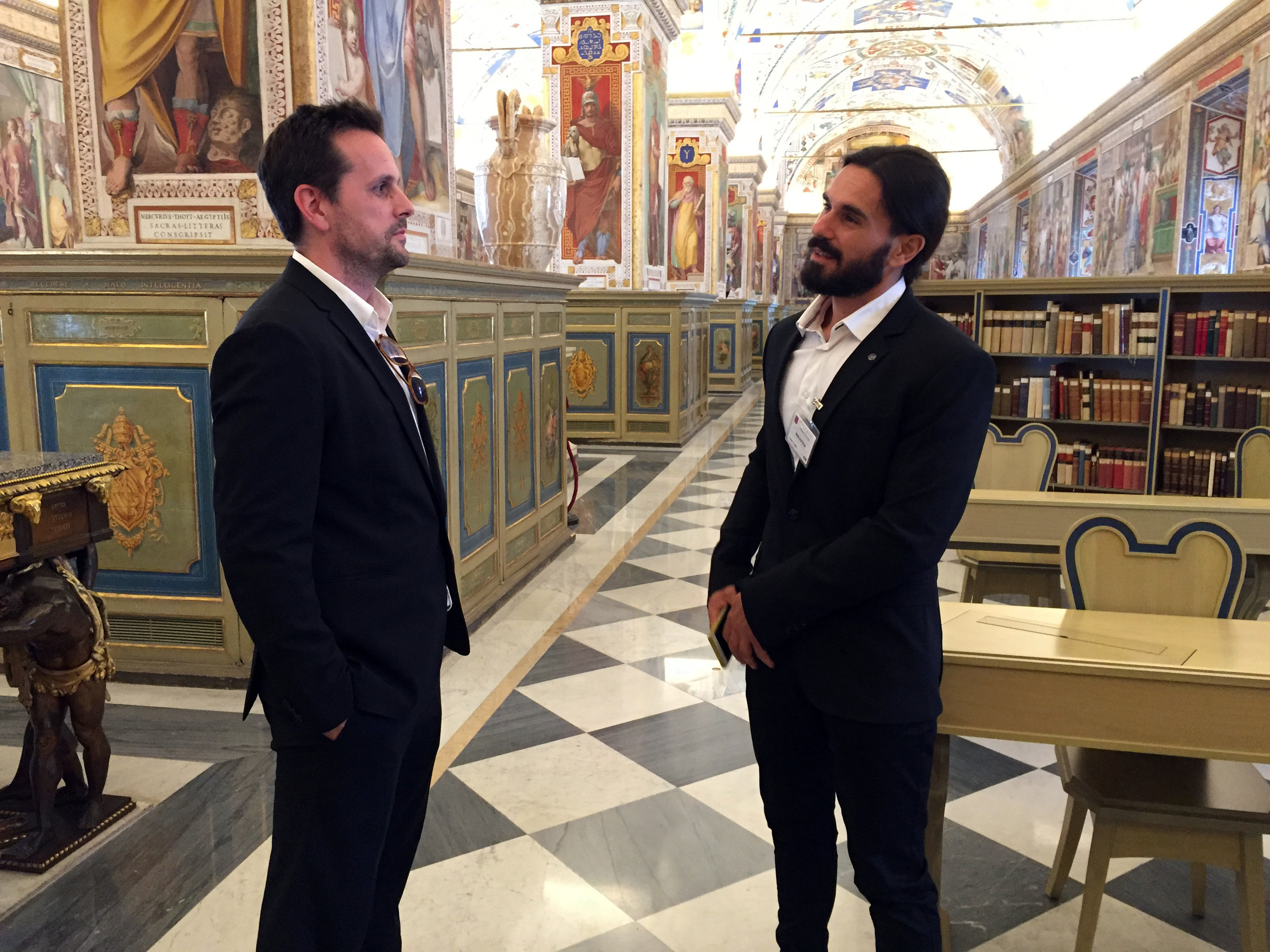 Revere La Noue with Giovanni Granati while filming in an undisclosed location in Rome.