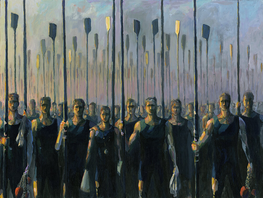  Revere La Noue  Oarsmen at Dawn, 2018  Paint on Board  36 by 48in  Washington D.C.   Private collection (prints available) 