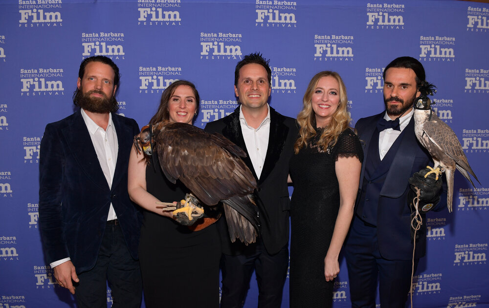  SANTA BARBARA INTERNATIONAL FILM FESTIVAL  OVERLAND WORLD PREMIERE   (Left to Right) Executive Producer Chris Behlau, Falconer Lauren Mc Gough, Golden Eagle, Director/Producer Revere La Noue, Director/Producer Elisabeth Haviland James, Falconer Giov