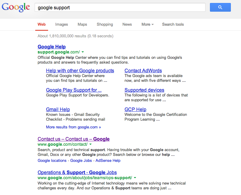 Google Support Search