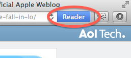 Close up of the Reader Button with an emphasis on the blue color.