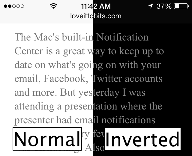 Example of normal vs. inverted colors on a webpage.