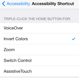 Accessibility menu with Invert Colors checked.