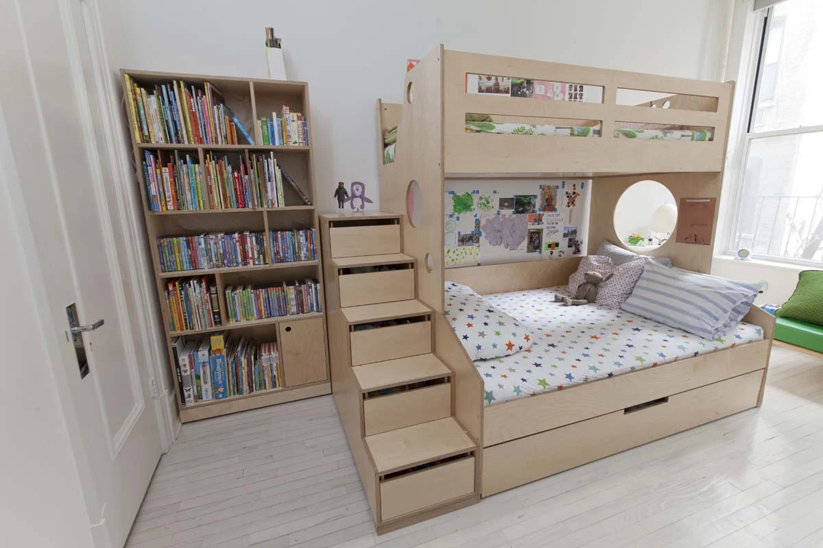 casa kids bunk bed and bookshelf