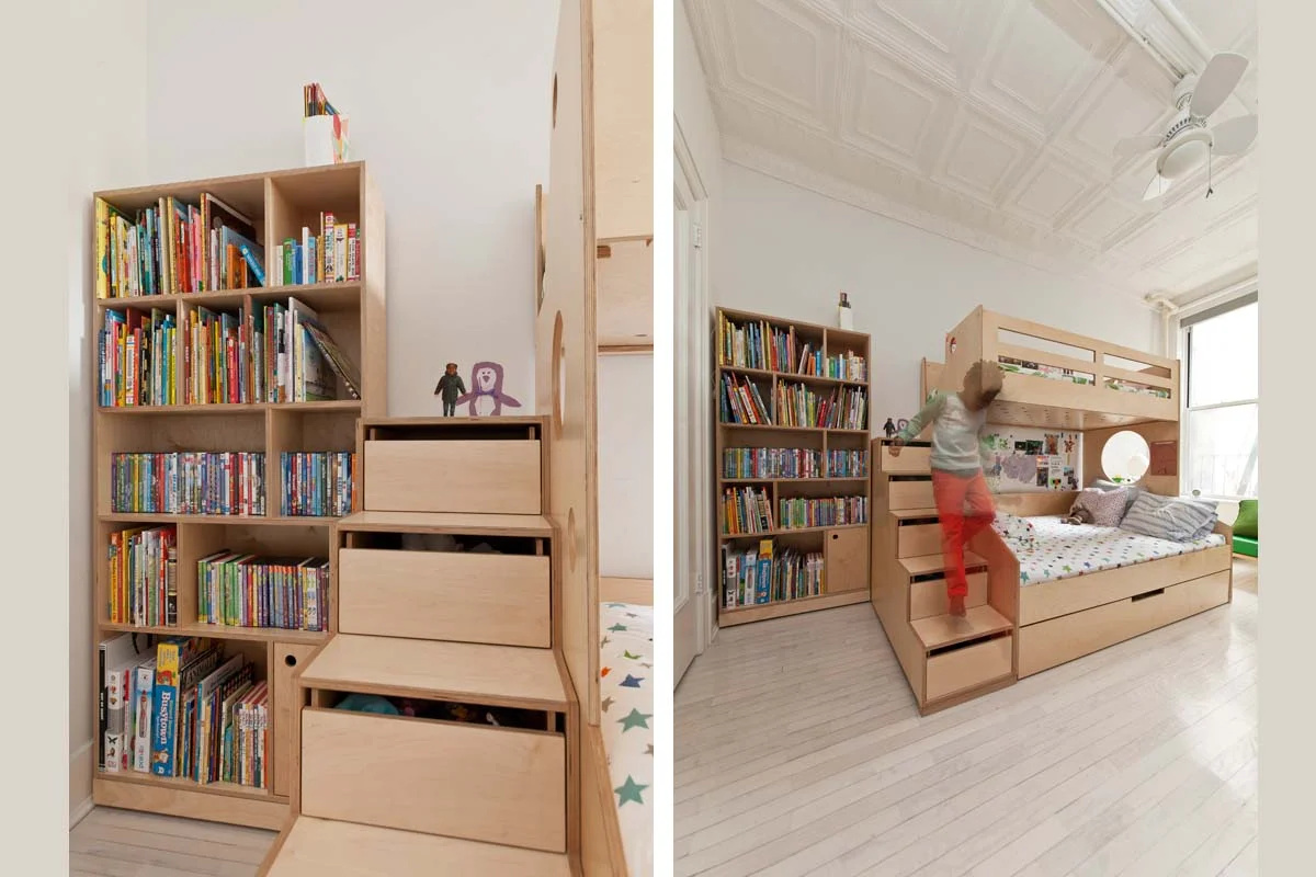 casa kids bookshelf and storage stairs