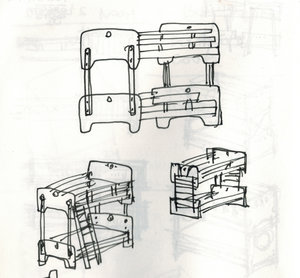 Sketches of two chair designs: one compact, one expanded.
