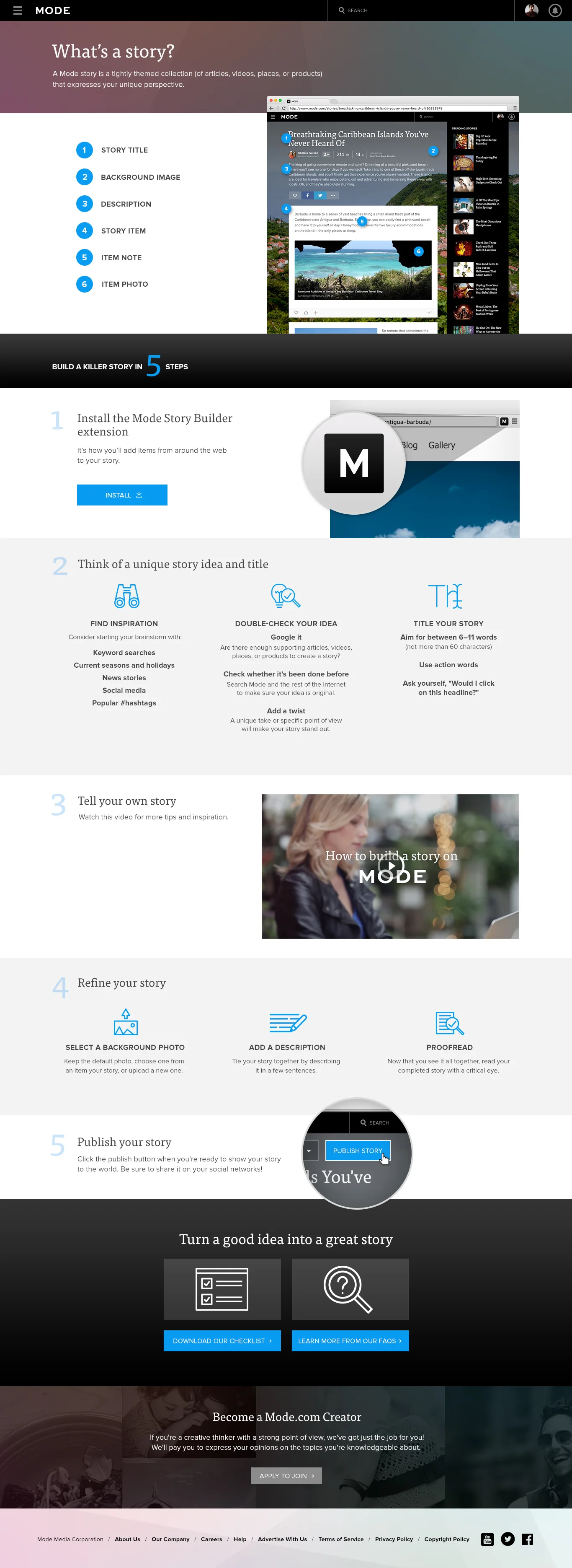 How to build a story, overview page