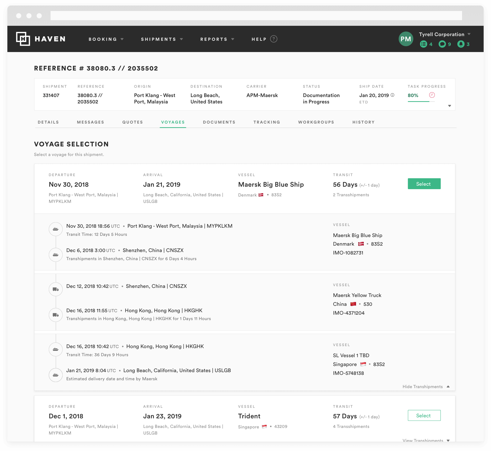   Voyage Selection  This feature was designed from scratch. Allowing customers to view granular transhipment and vessel information. Providing them more insights for selecting the voyage best suited for shipment criteria. 