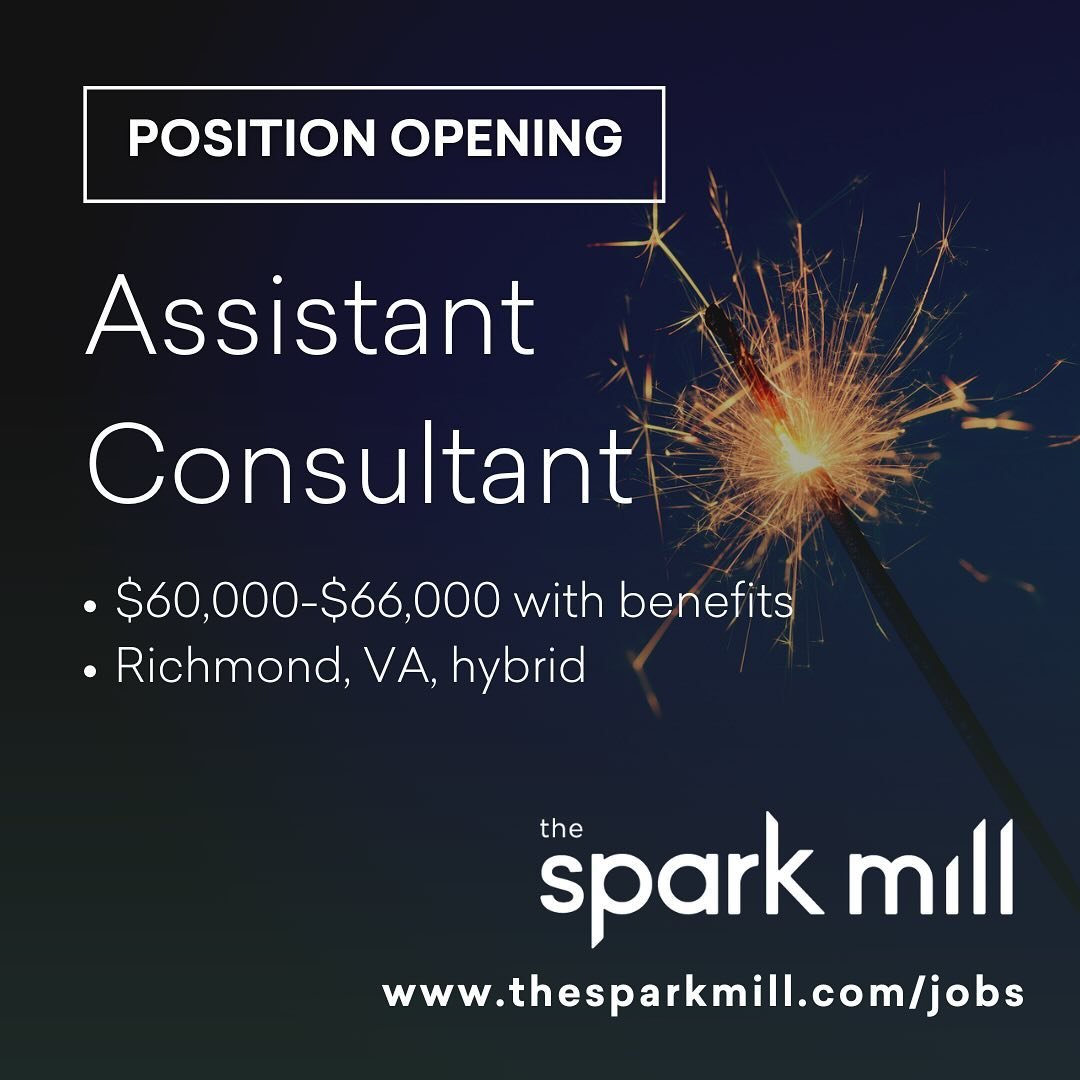 The Spark Mill is looking for a new addition to our team of talented change-makers! Could this be you? 🔗 Visit the link in our bio to learn more and apply by May 31st! 
. . . 

#hiring #rva #rvajobs #jobopportunity #changemakers #strategicplanning #