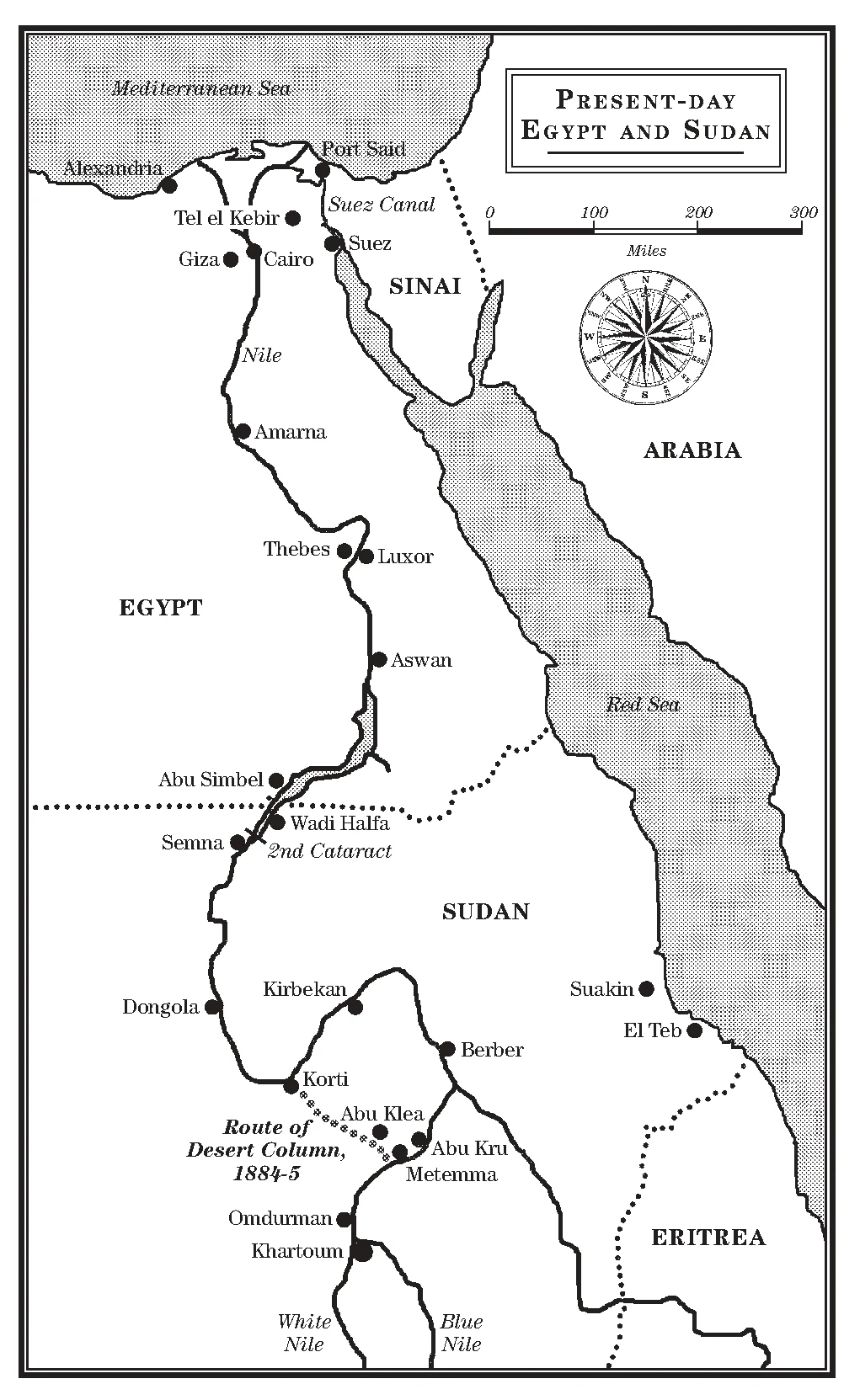 In this map you can see the short cut taken by the 'Desert Column' from Korti to Metemma, where they were meant to meet up both with the 'River Column' and the armoured steamers that had come down from Khartoum to take them upriver. In the event, the River Column never made it in time, and the Desert Column was stalled by the savage battle at Abu Klea and Abu Kru; the small force that was able to embark on the steamers for Khartoum arrived a day too late.