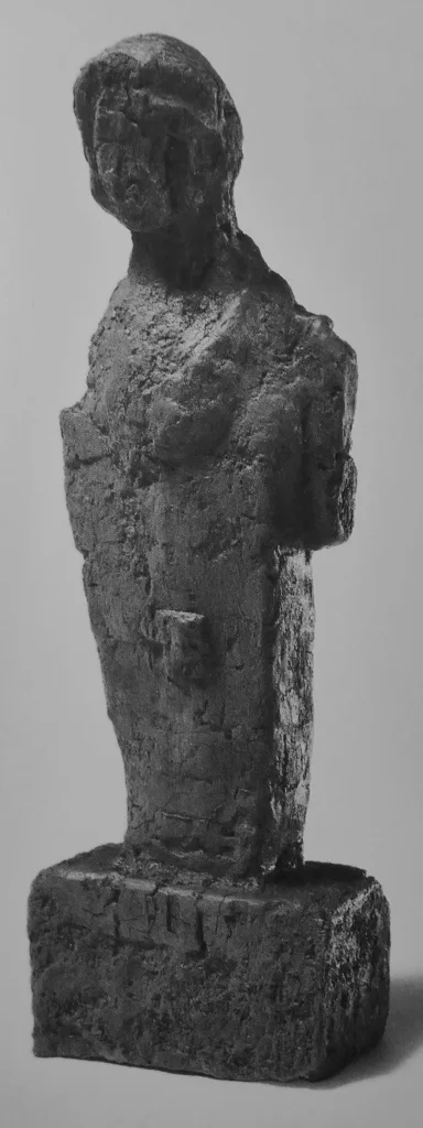 A wooden statue probably of a male ancestor from the House of the Mosaic Atrium at Herculaneum (height 28 cm). This is of particular interest because it's a herm, with very schematic genitalia, and could therefore be seen as ancestral to the type of herm showing high-quality sculpting and 'verism' seen in the bust of Caecilius above - and yet this wooden herm is crude in the extreme and hardly a realistic ancestor portrait.