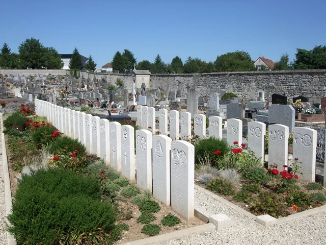 A
view of the Commonwealth War Graves plot in Braine Communal Cemetery in
northern France. 6878 Private Ernest Reginald Handford, 2nd
Battalion, South Staffordshire Regiment, my mother’s great-uncle, is
commemorated on stone B8 – eighth from the left in the back row – along with a
Lance-Serjeant of the 18th Hussars. The stones are ‘Special
Memorials’ rather than headstones, because the exact positions of burials in
this plot were lost some time after its use by No. 5 Casualty Clearance
Station, based in Braine during the advance along the river Aisne when Ernest’s
battalion saw its first action in France. The ‘South Staffs’ began the war with two
regular battalions, numbering some 1600 men; by war’s end the regiment had
suffered 6,551 men killed. Ernest was 34, had been a filer in a bicycle factory
before joining up, and left a wife and two small boys. 