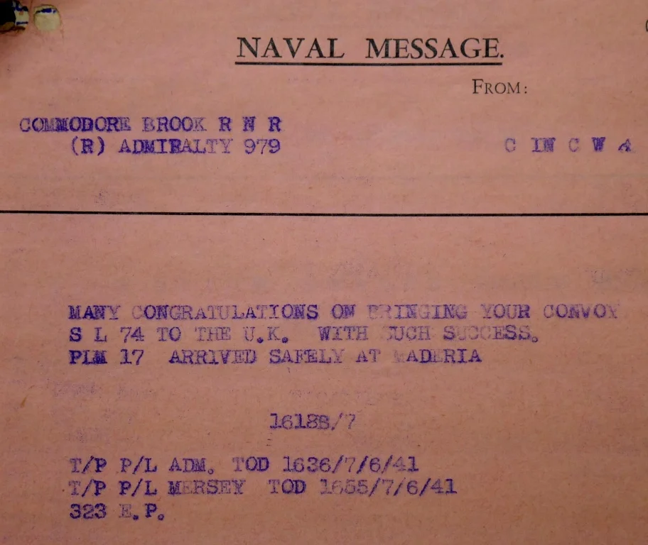 Convoy SL-74, UK National Archives, ADM 237/1187).
