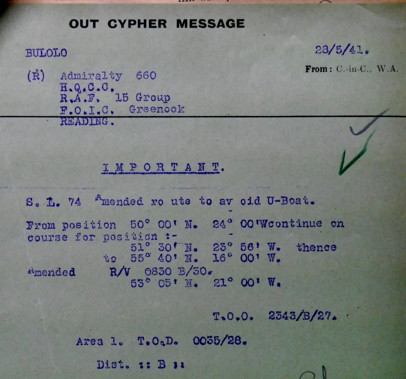 Convoy SL-74, UK National Archives ADM 237/1187).