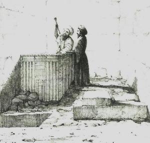 The sarcophagus inside the Pyramid of Menkaure, from Colonel Howard Vyse's Operations carried out at the Pyramids of Gizeh in 1837 .