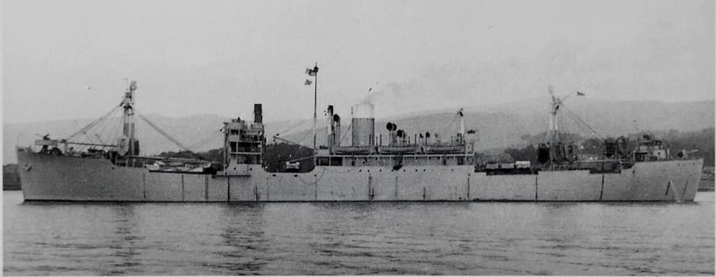 No pictures are known to me of Clan Murdoch during the war, but this photo of another of my grandfather's wartime ships, Clan Campbell - on which he was Second Officer for one voyage from India to England in late 1944 - gives an excellent impression of the wartime appearance of a British merchantman, including the grey paint scheme, the skid-mounted life rafts and the armaments. This Clan Campbell - the fifth Clan ship to bear the name - had been built to wartime specifications in 1943 with tubs for a 12 pdr high-angle gun forward, a 4-inch low-angle gun aft and 20mm Oerlikon or Bofors guns above the bridge and deck house. These would have replaced the Lewis guns and other rifle-calibre machine guns used earlier in the war, as seen in the propaganda poster above.