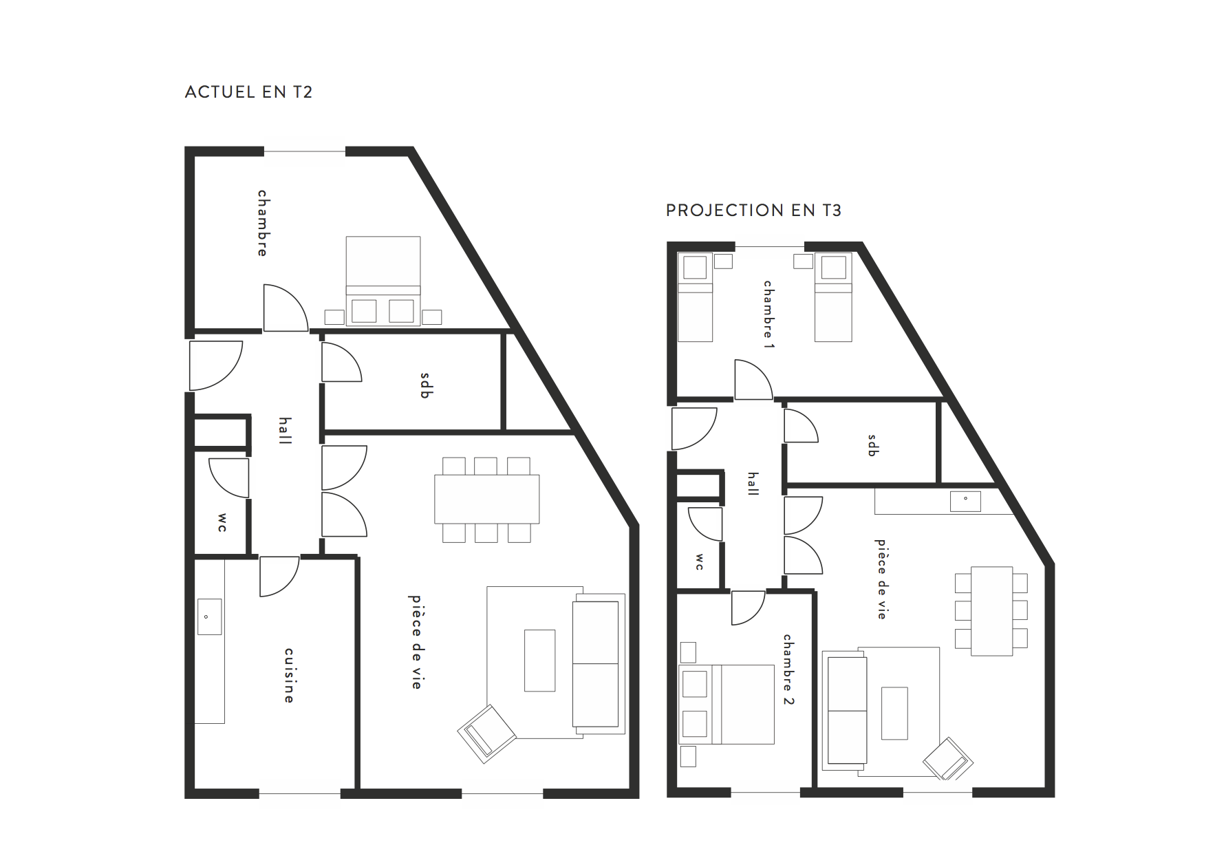 Plan représentant la répartition des espaces et la disposition du mobilier. Ce plan n’est en aucun cas un plan technique à l’échelle.