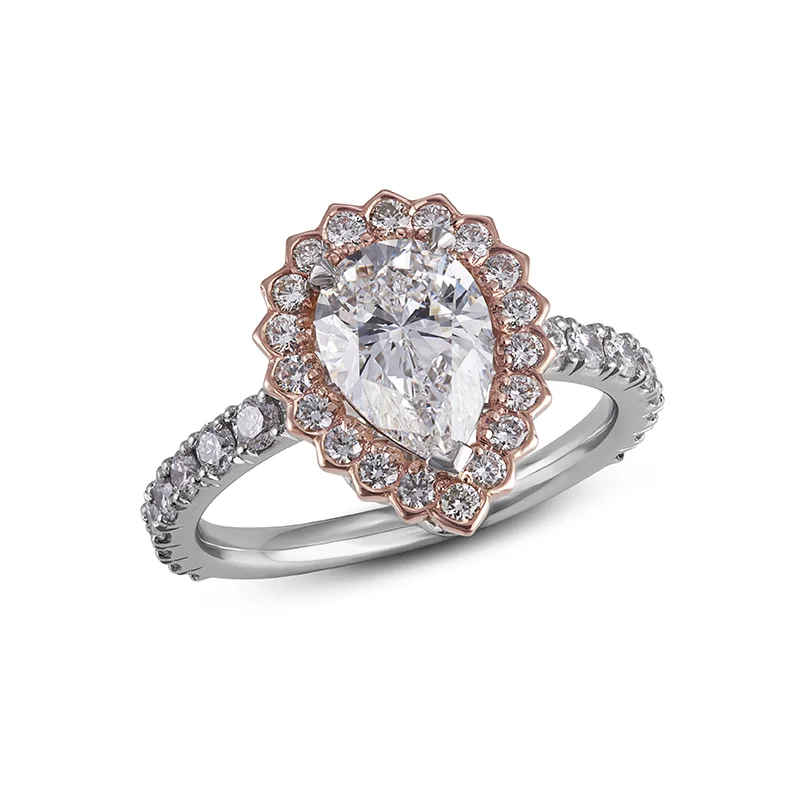 Lotus Pear Shaped Diamond Rose Gold Halo Ring