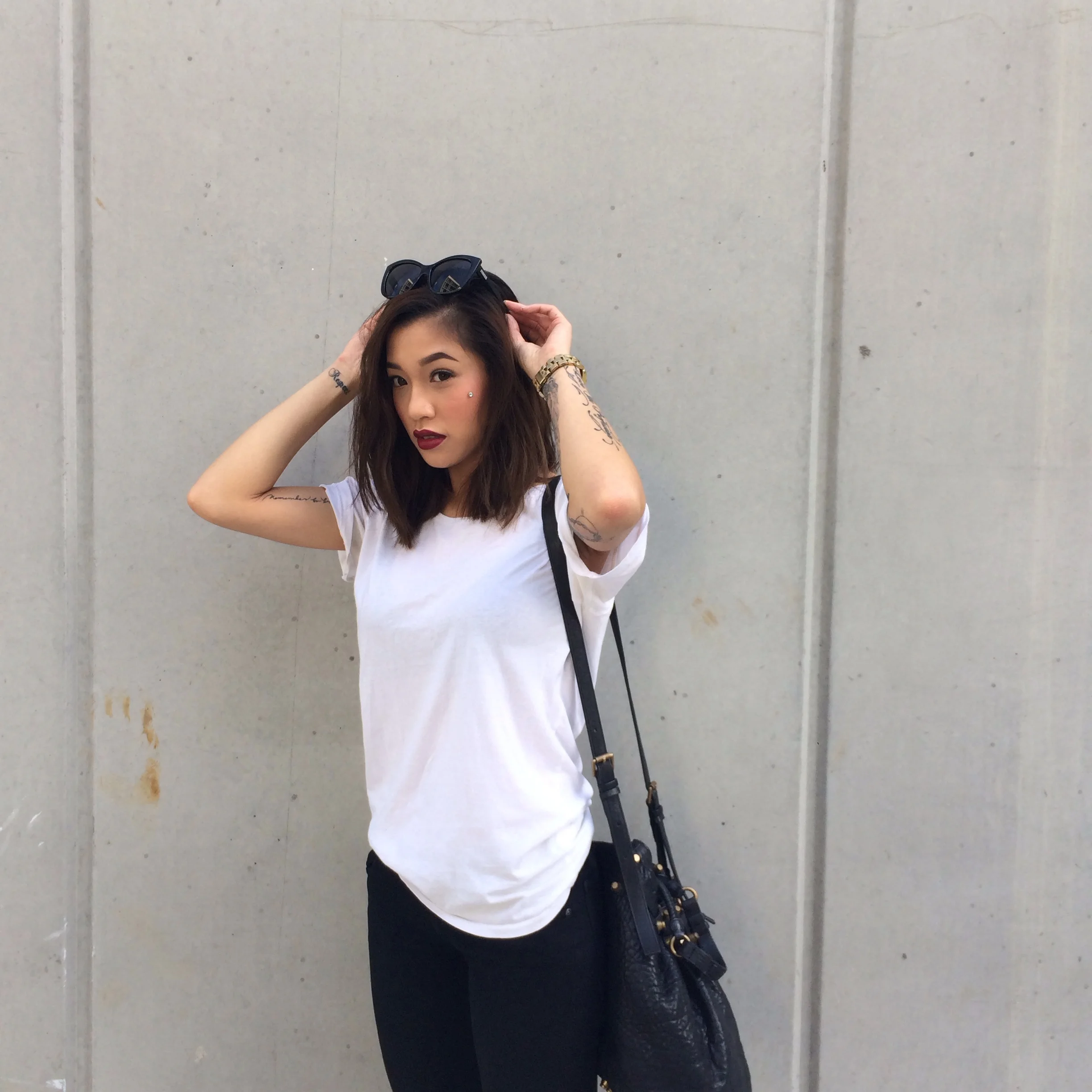 T-shirt by Arvust | Sunglasses by Le Specs | Bag by Alexander Wang | Watch by Marc Jacobs | Shoes by Sportsgirl | Photographed by Fifteen Photography