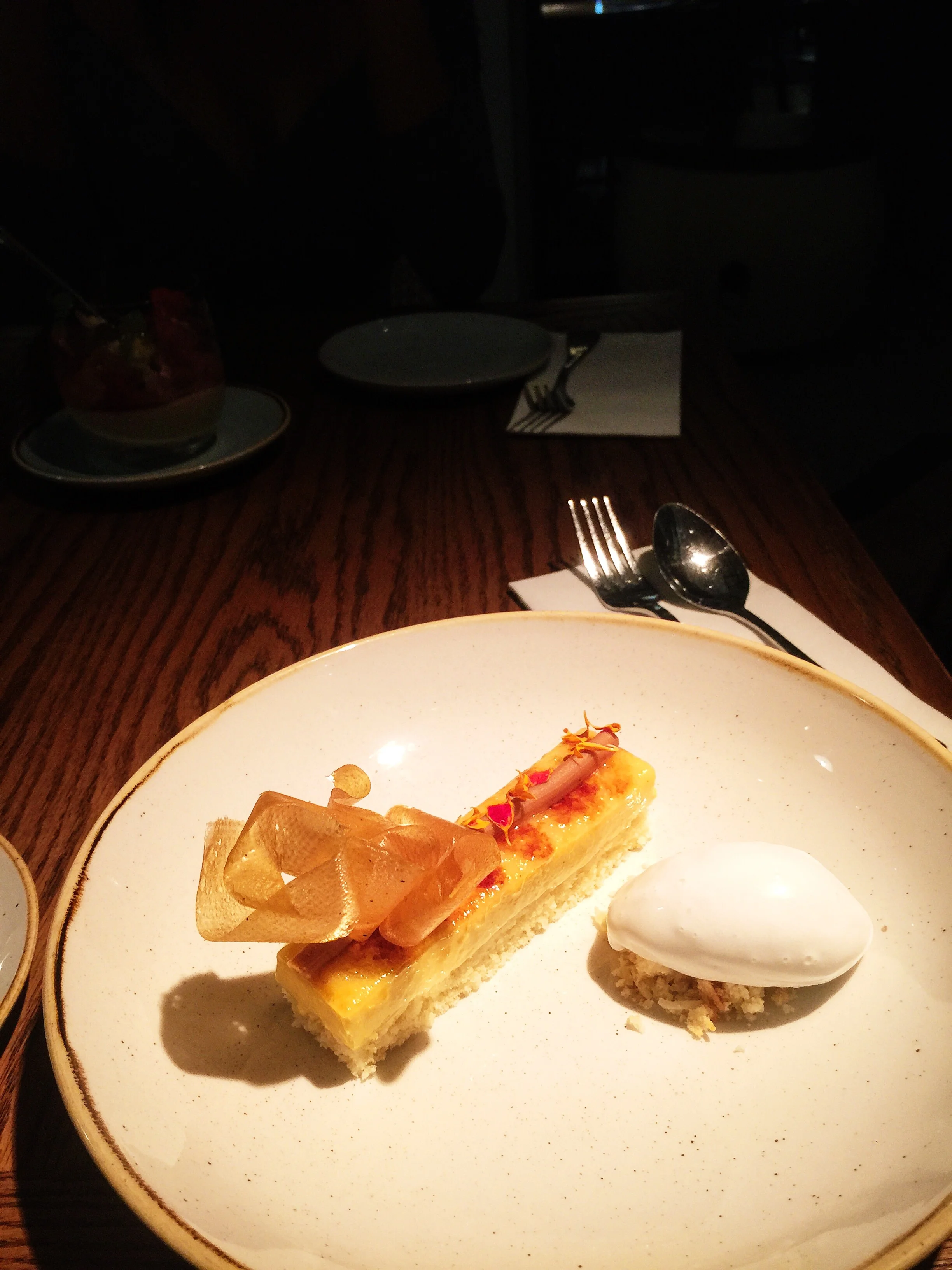 "Ma Fleur de Lotus" - Yuzu brûlée, coconut cake, salted white chocolate, coconut ice cream and yuzu paper