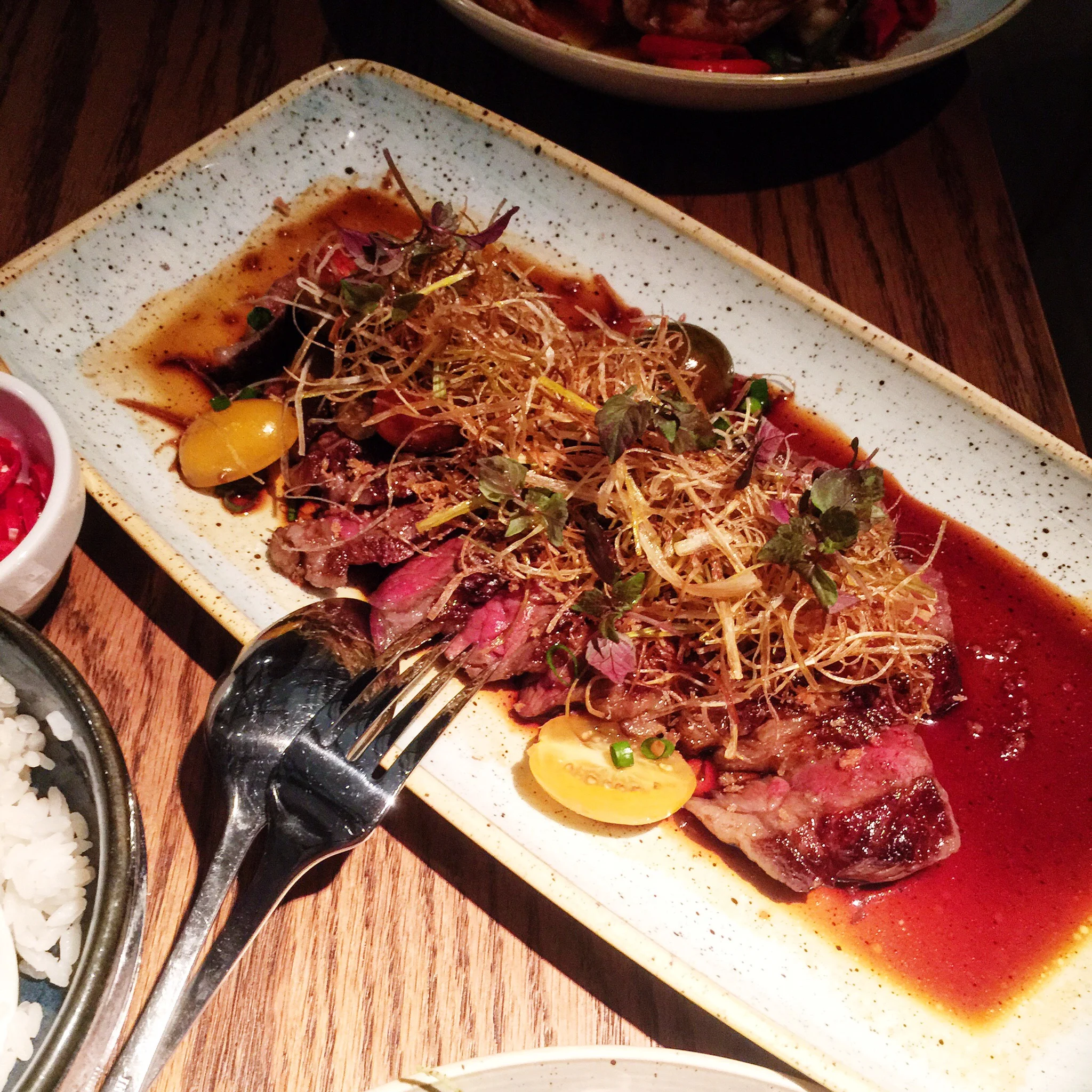 Personal favourite! "Wagyu Sirloin with heirloom tomato and truffle oil"