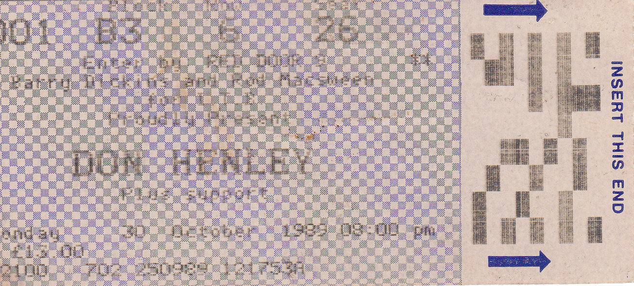 Our ticket to our first Don Henley concert. We really want Don to sign this some day, but it just hasn't worked out. BTW..the support was "The River City People"