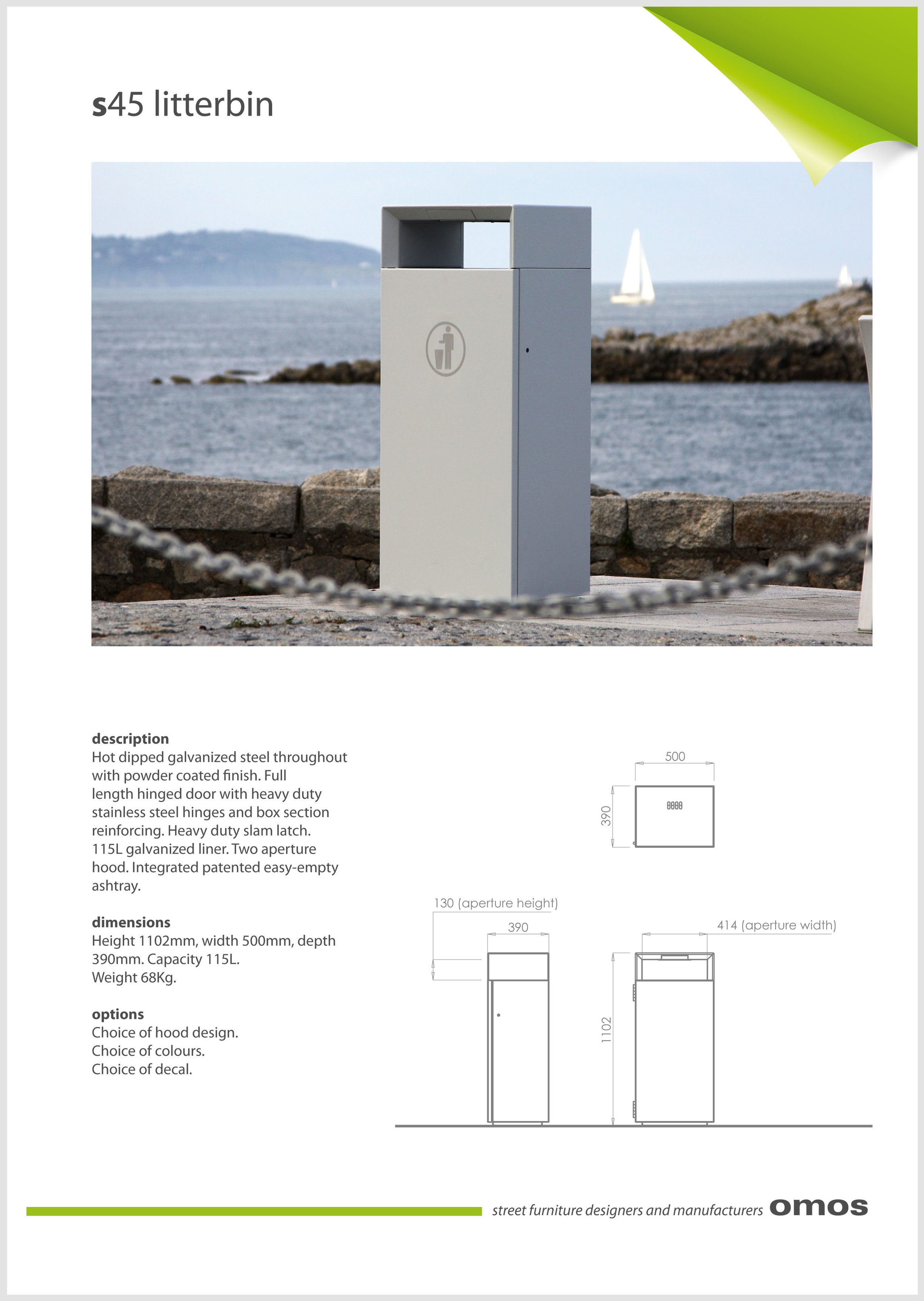 s45 litter bin data sheet