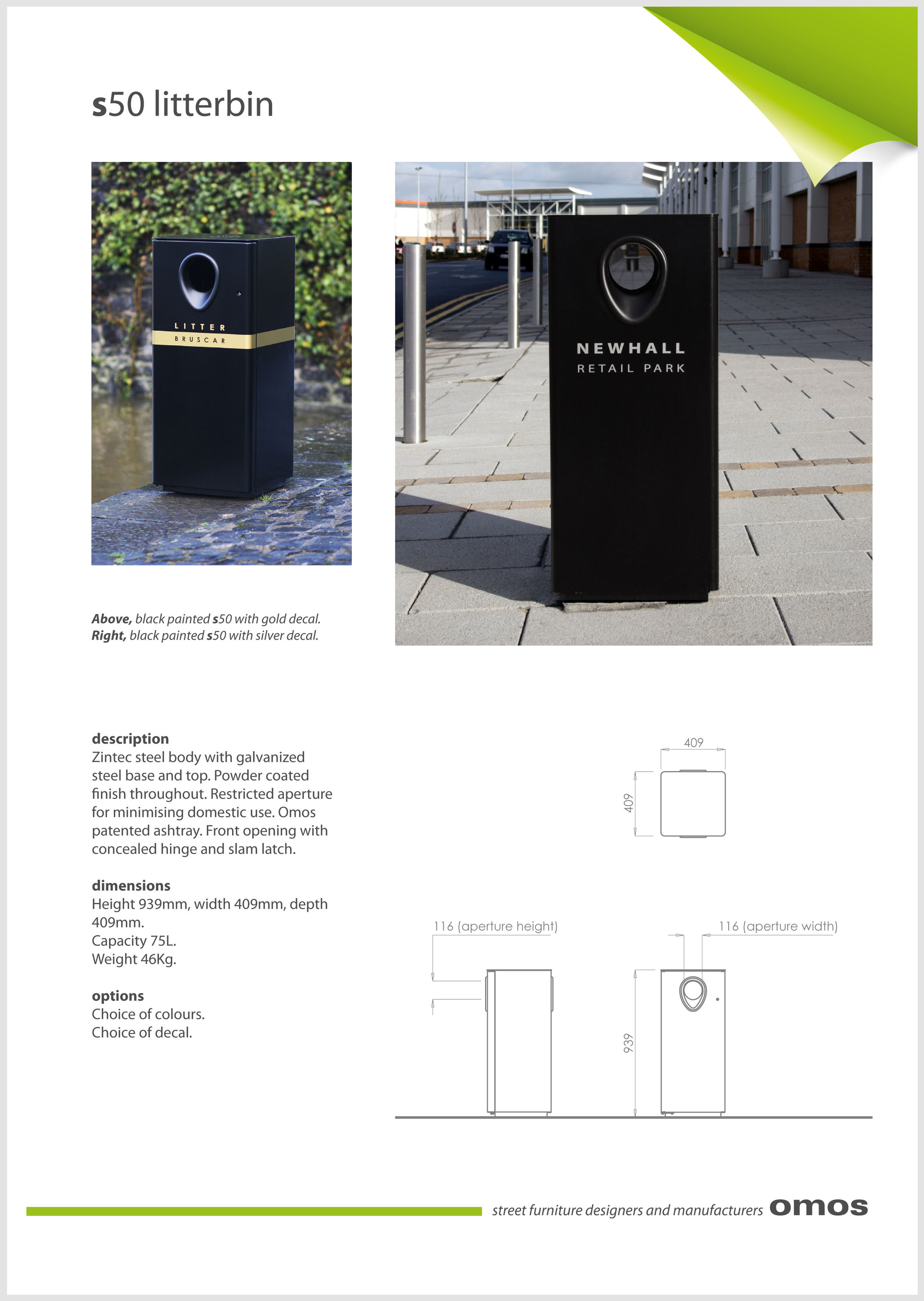 s50 litter bin data sheet