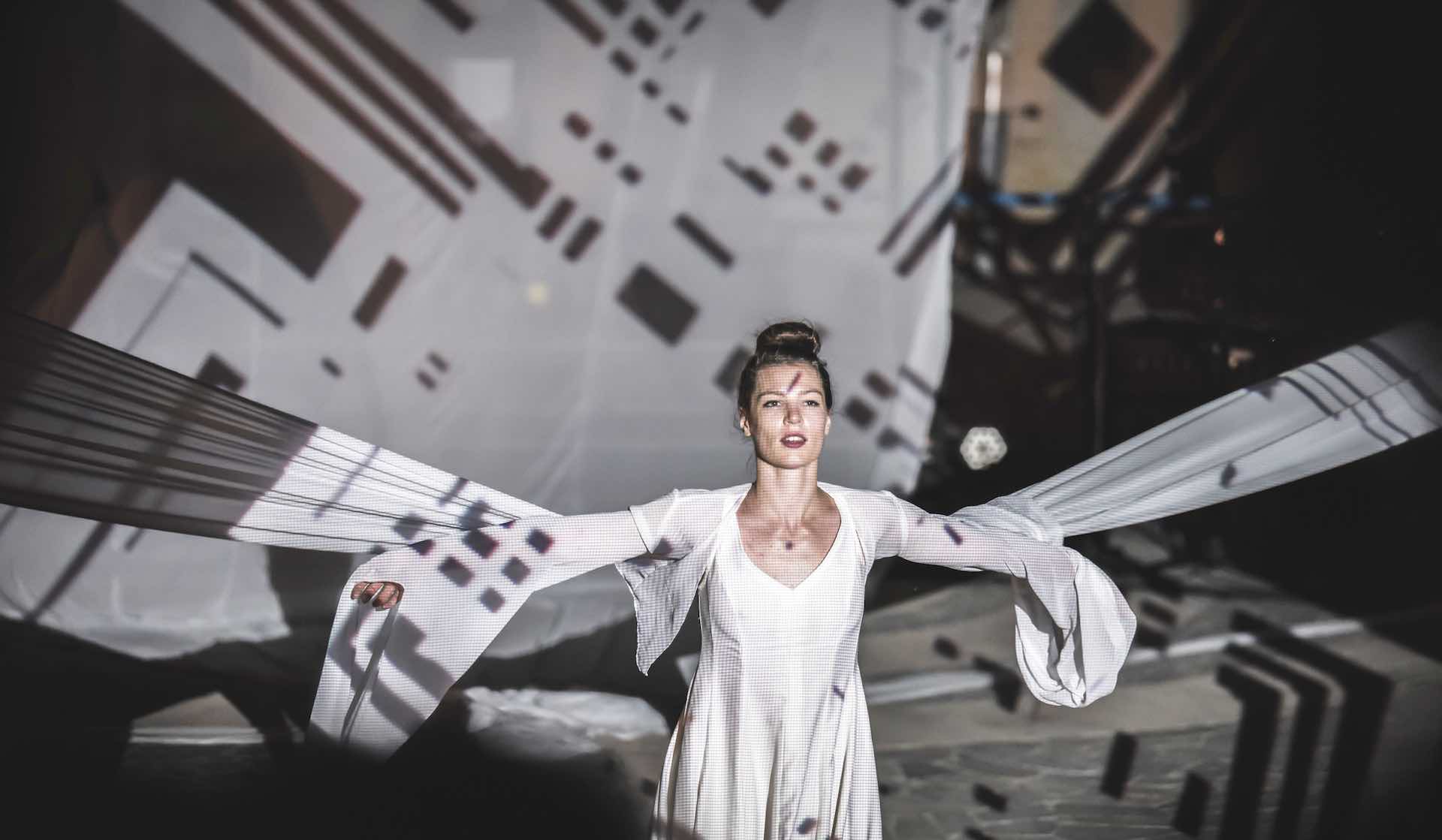  Elisabeth Schilling in Desmōtēs, a multimedia performance merging music, dance and video art at the Bank of Cyprus Cultural Foundation, 7 September 2017. Photo by Kyriakos Xristodoulides. 