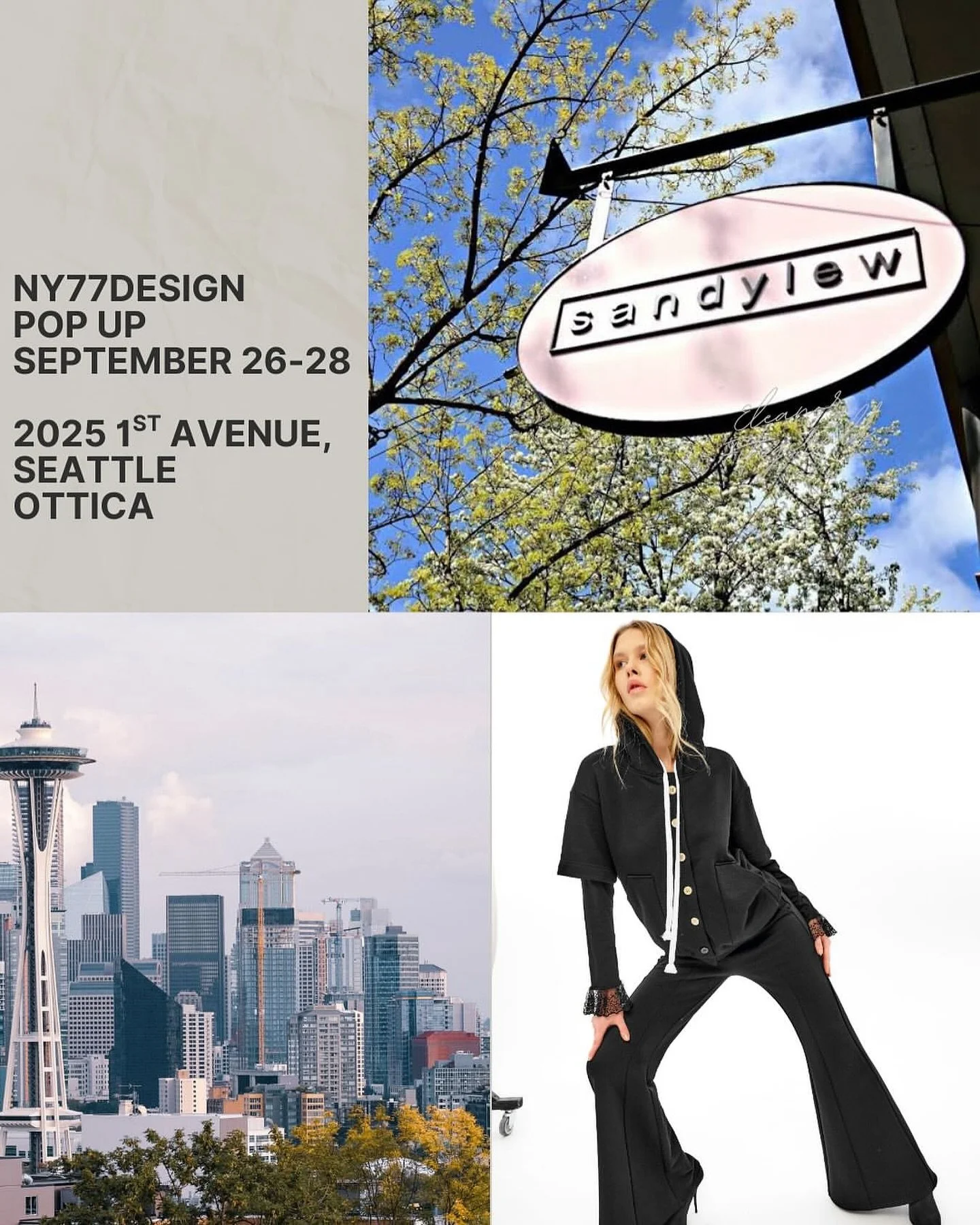 @ny77design Seattle ✨
NY77DESIGN arrives for a 3-day popup
September 26&ndash;28

📍 Ottica Seattle &mdash; 2025 1st Ave, Seattle
🤍 Hosted by SandyLew

An exclusive showcase of the new collection.
Limited time. Limited pieces.

📩 artem@ny77design.c