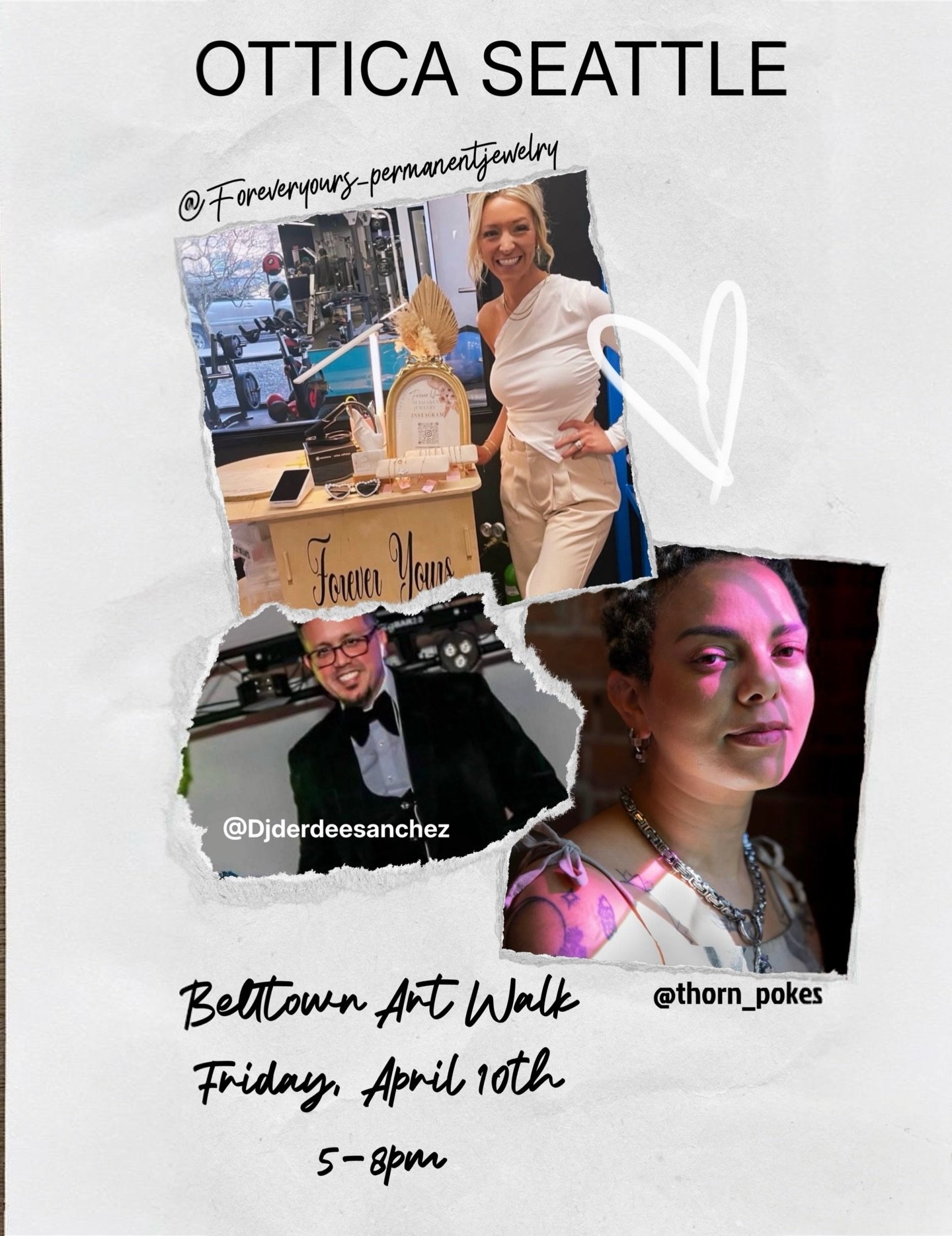 ✨ Art. Music. Vibes. ✨
We&rsquo;re back next Friday, April 10 | 5&ndash;8 PM for Belltown Art Walk! Catch @foreveryours_permanentjewelry, @thorn_pokes, and @djderdeesanchez doing their thing. Don&rsquo;t miss it! 🎨🎶