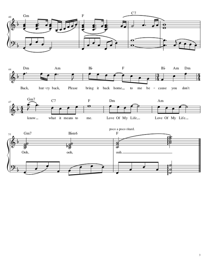 Muelle del puente Anónimo Énfasis Love of my life, Queen. Free Sheet Music, partitura