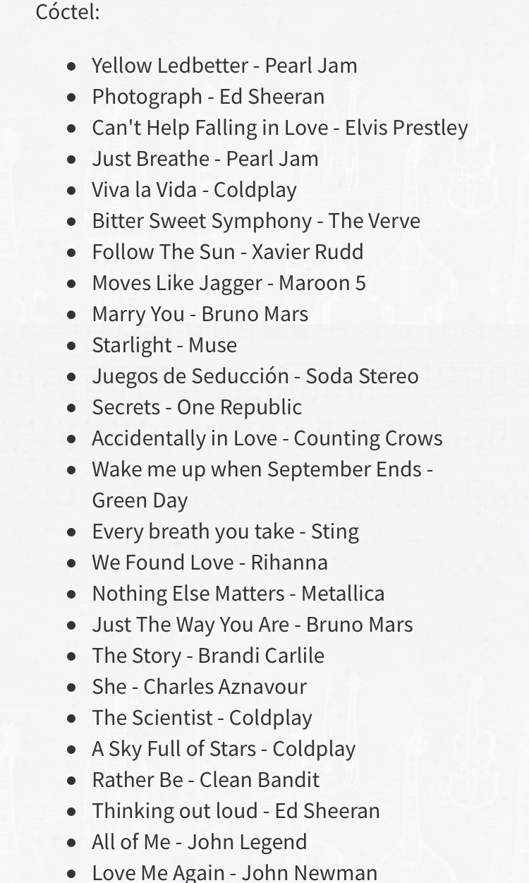 Repertorio música cóctel Agez Chile
