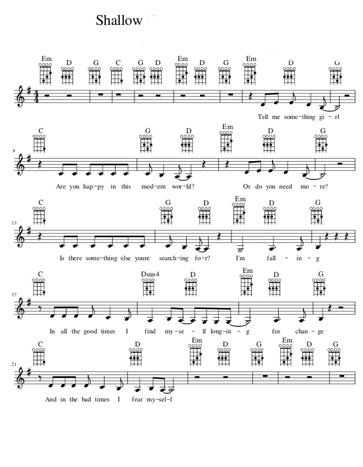 shallow de lady gaga partitura sheet music free free music score