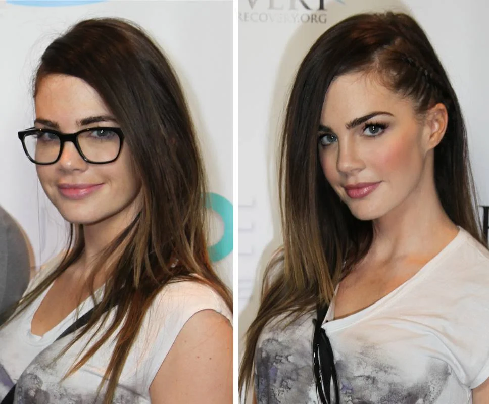 Before and after makeup application on actress Jillian Murray.