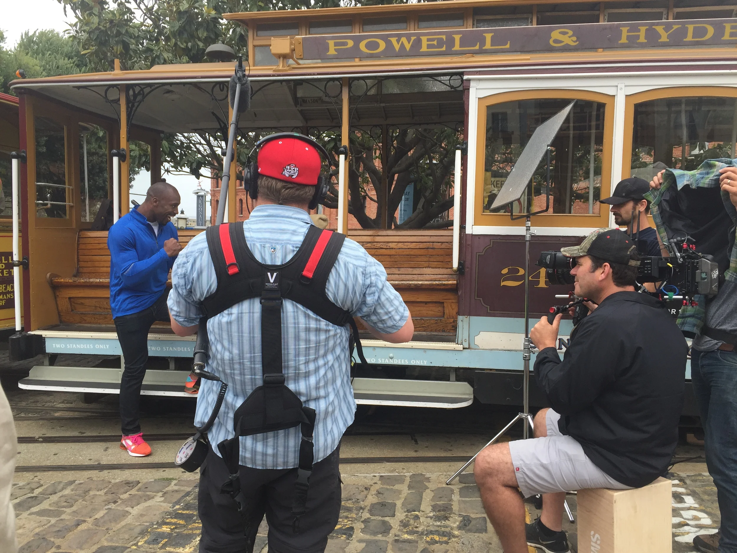 Filming on a cable car